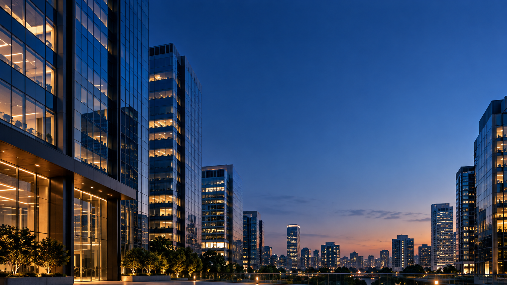 Arquitectura corporativa al anochecer